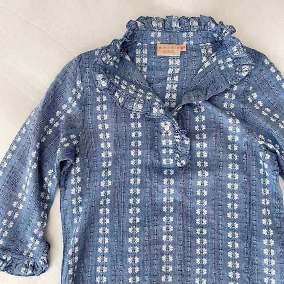 Rungolee Jacqueline Embroidered Cotton 3/4 Sleeve Blouse in Blue, XXS - Picture 6 of 6